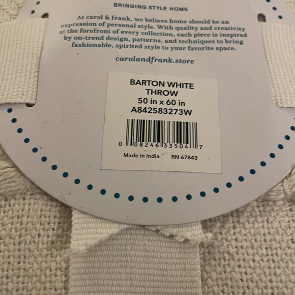 carol & frank Barton White Throw Blanket Striped Color Blocked White w Tassels - Picture 5 of 5